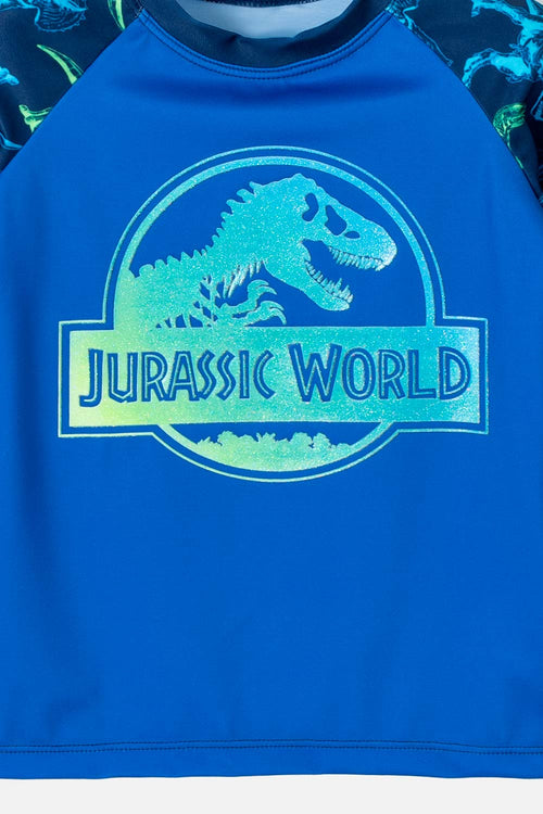 CONJUNTO DE BAÑO DE JURASSIC WOLD MANGA LARGA AZUL PARA NIÑO 2T A 5T