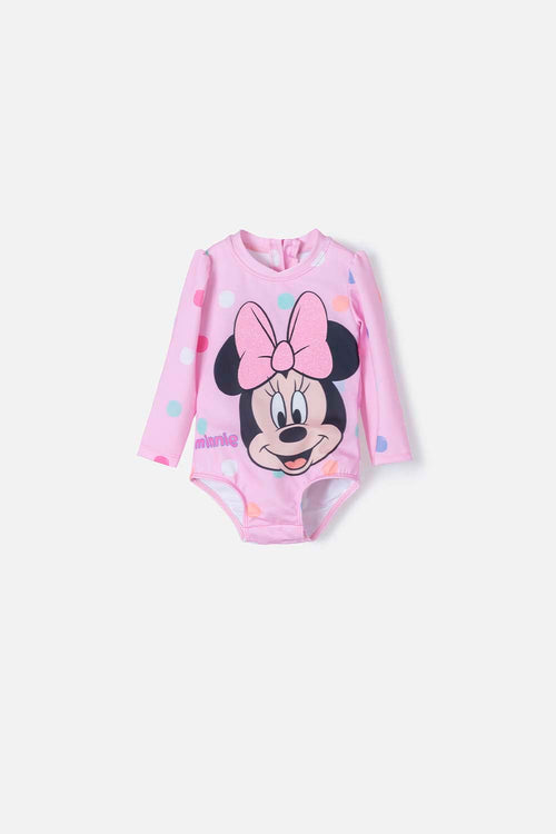 VESTIDO DE BAÑO MINNIE MOUSE MANGA LARGA ROSADO PARA BEBÉ NIÑA