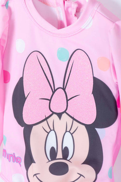 VESTIDO DE BAÑO MINNIE MOUSE MANGA LARGA ROSADO PARA BEBÉ NIÑA