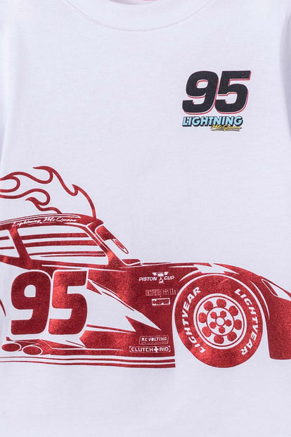  CAMISETA DE CARS MANGA CORTA BLANCA PARA NIÑO 2T A 5T