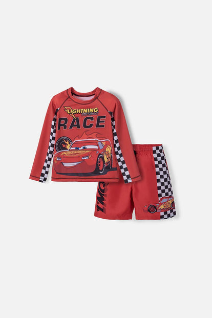 CONJUNTO DE BAÑO CARS MANGA LARGA ROJO PARA NIÑO DE 2T A 5T