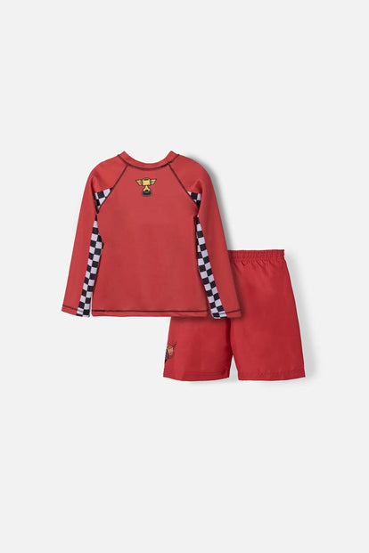 CONJUNTO DE BAÑO CARS MANGA LARGA ROJO PARA NIÑO DE 2T A 5T