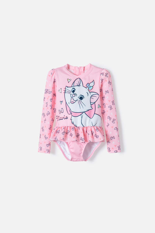 VESTIDO DE BAÑO DE LA GATA MARIE ROSADO MANGA LARGA PARA NIÑA 2T A 5T