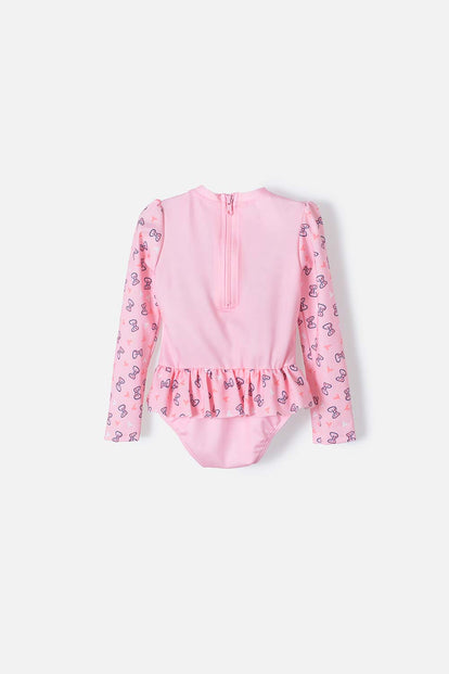 VESTIDO DE BAÑO DE LA GATA MARIE ROSADO MANGA LARGA PARA NIÑA 2T A 5T