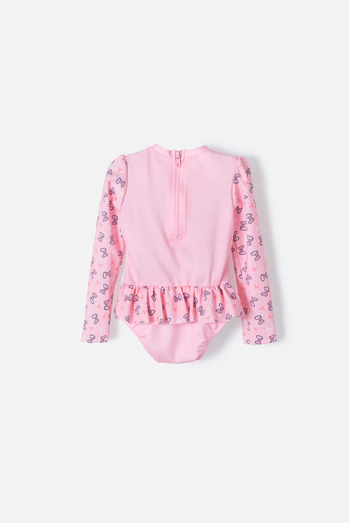 VESTIDO DE BAÑO DE LA GATA MARIE ROSADO MANGA LARGA PARA NIÑA 2T A 5T