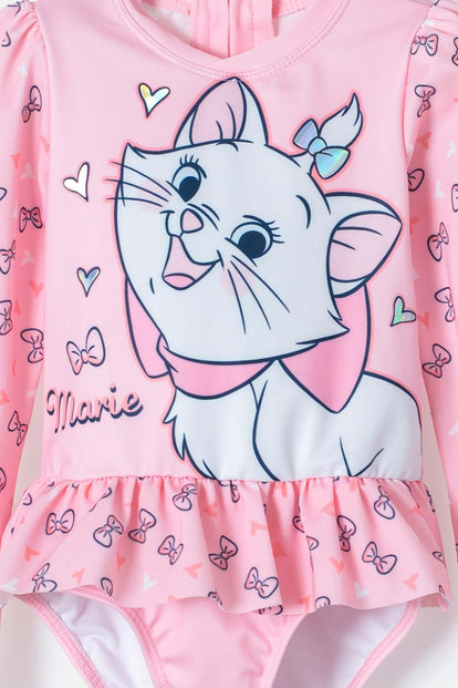 VESTIDO DE BAÑO DE LA GATA MARIE ROSADO MANGA LARGA PARA NIÑA 2T A 5T
