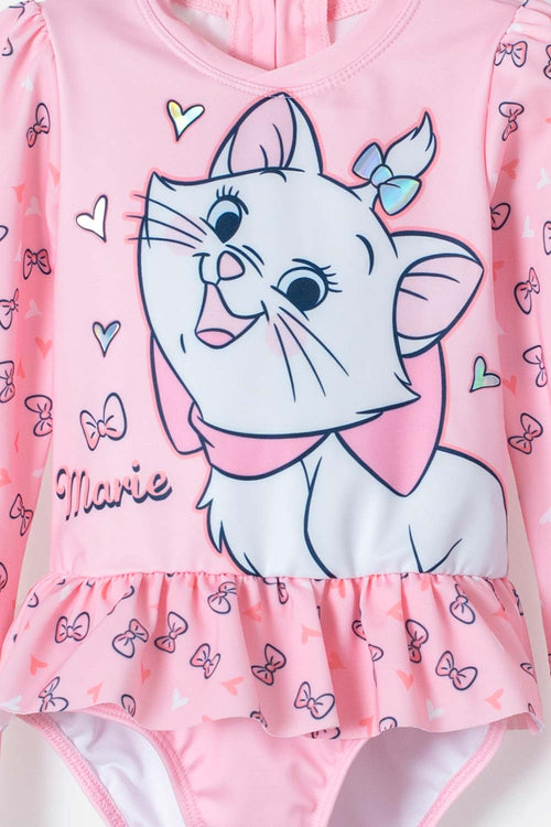 VESTIDO DE BAÑO DE LA GATA MARIE ROSADO MANGA LARGA PARA NIÑA 2T A 5T