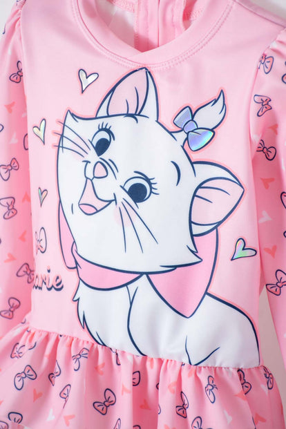 VESTIDO DE BAÑO DE LA GATA MARIE ROSADO MANGA LARGA PARA NIÑA 2T A 5T