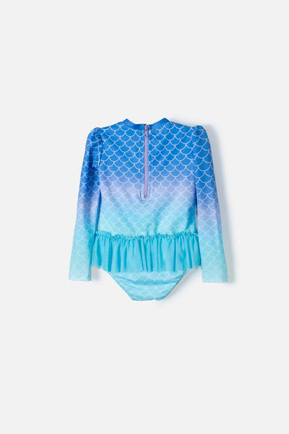 VESTIDO DE BAÑO DE LA SIRENITA MANGA LARGA MULTICOLOR PARA NIÑA 2T A 5T