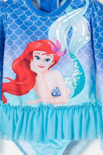 VESTIDO DE BAÑO DE LA SIRENITA MANGA LARGA MULTICOLOR PARA NIÑA 2T
