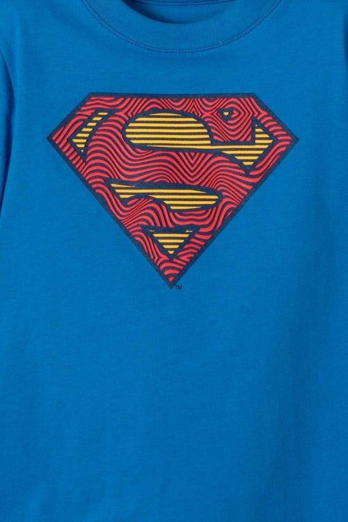 CAMISETA DE SUPERMAN MANGA CORTA AZUL REY PARA NIÑO 2T A 5T