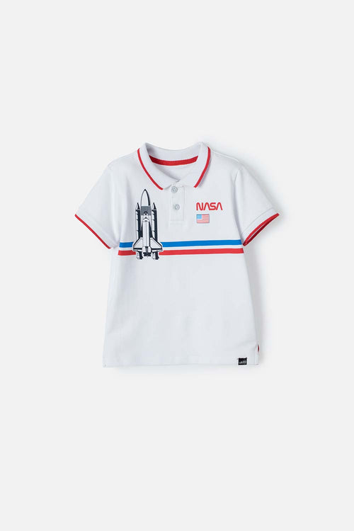 Card slide image -  CAMISETA TIPO POLO NASA BLANCO PARA NIÑO 2T A 5T