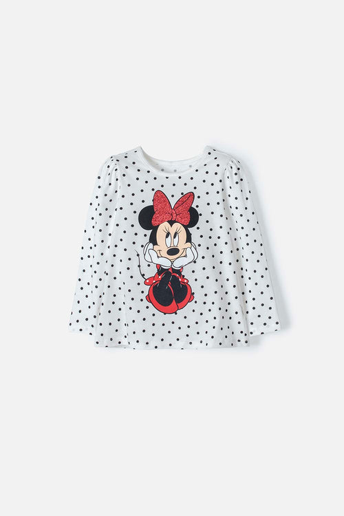 Card slide image -  CAMISETA MINNIE MOUSE MARFIL MANGA LARGA PARA NIÑA 2T A 5T