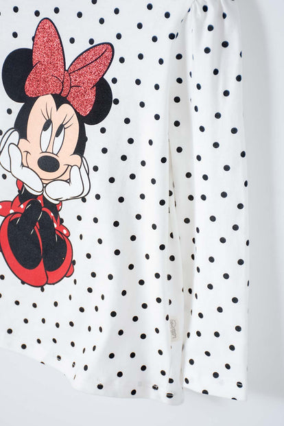 CAMISETA MINNIE MOUSE MARFIL MANGA LARGA PARA NIÑA 2T A 5T