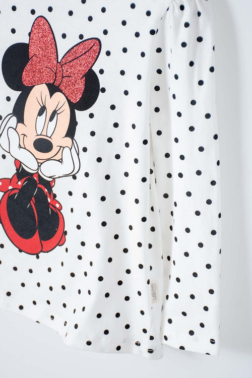 Card slide image -  CAMISETA MINNIE MOUSE MARFIL MANGA LARGA PARA NIÑA 2T A 5T