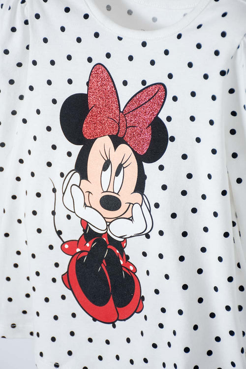 Card slide image -  CAMISETA MINNIE MOUSE MARFIL MANGA LARGA PARA NIÑA 2T A 5T