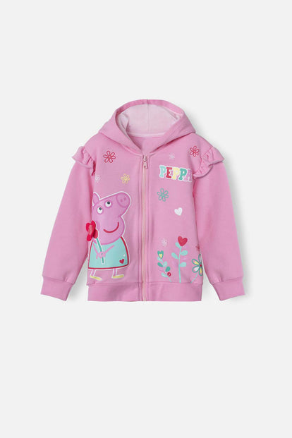 BUZO DE PEPPA PIG ROSADO ABIERTO CON CAPUCHA PARA NIÑA 2T A 5T