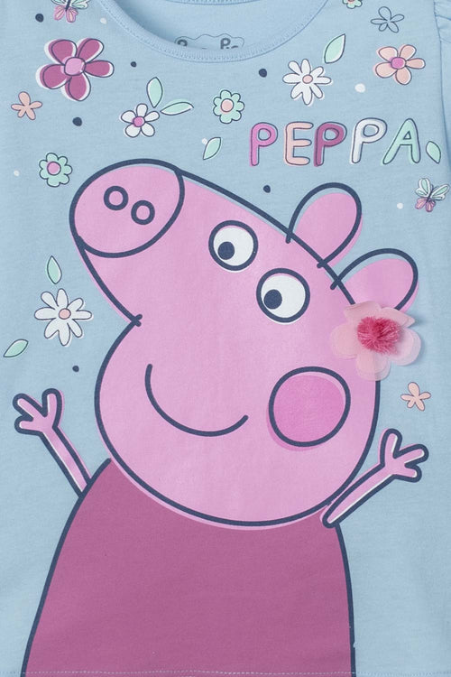 CAMISETA DE PEPPA PIG  MANGA CORTA AZUL CLARA PARA NIÑA 2T A 5T