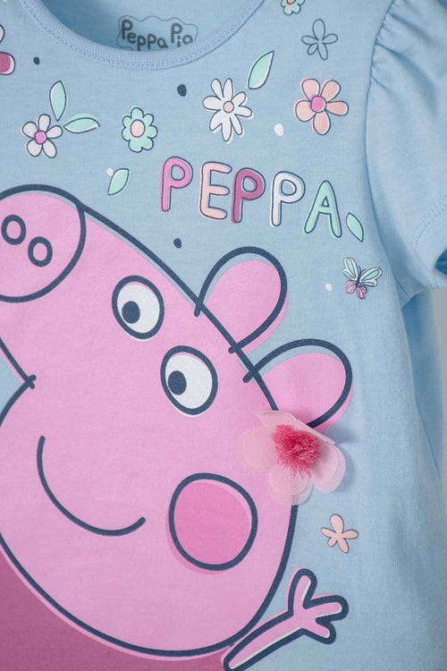 CAMISETA DE PEPPA PIG  MANGA CORTA AZUL CLARA PARA NIÑA 2T A 5T