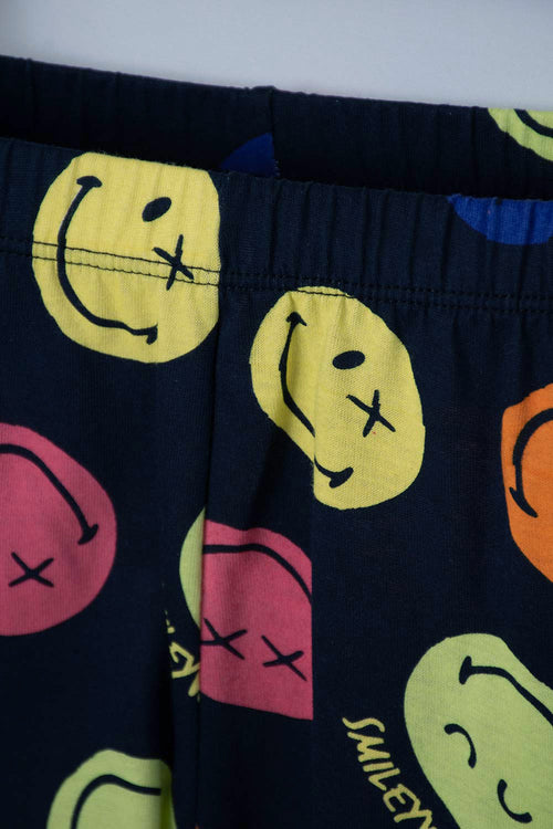 PIJAMA DE SMILEY BLANCA Y AZUL OSCURA DE MANGA CORTA PARA NIÑO 2T A 5T