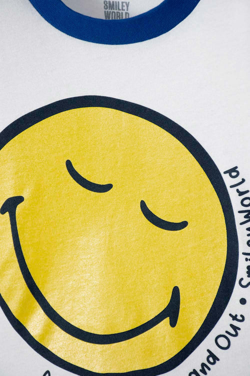 PIJAMA DE SMILEY BLANCA Y AZUL OSCURA DE MANGA CORTA PARA NIÑO 2T A 5T
