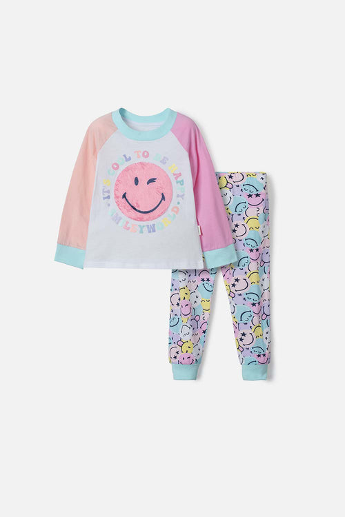 PIJAMA DE SMILEY MULTICOLOR DE MANGA LARGA PARA NIÑA 2T A 5T