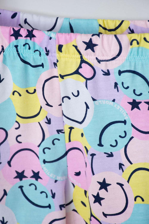 PIJAMA DE SMILEY MULTICOLOR DE MANGA LARGA PARA NIÑA 2T A 5T