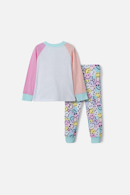 PIJAMA DE SMILEY MULTICOLOR DE MANGA LARGA PARA NIÑA 2T A 5T
