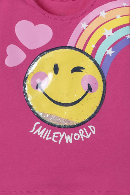 CONJUNTO DE SMILEY FUCSIA Y AZUL DE PANTALÓN LARGO PARA NIÑA 2T A 5T