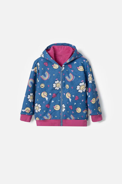 BUZO DE SMILEY MULTICOLOR CON CAPUCHA PARA NIÑA 2T A 5T