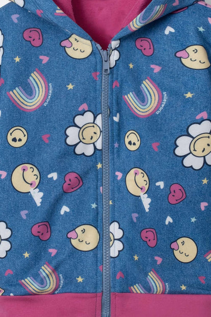 BUZO DE SMILEY MULTICOLOR CON CAPUCHA PARA NIÑA 2T A 5T