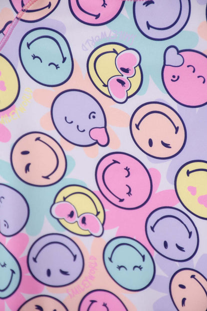 VESTIDO DE BAÑO DE SMILEY MULTICOLOR MANGA LARGA PARA NIÑA 2T A 5T