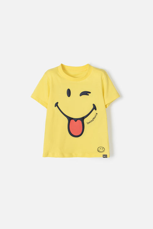 CAMISETA DE SMILEY WORLD MANGA CORTA AMARILLA PARA NIÑO 2T A 5T