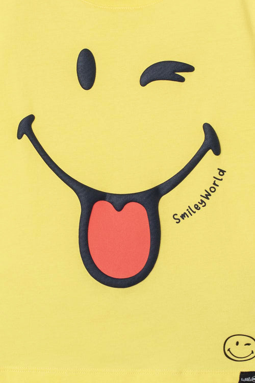 CAMISETA DE SMILEY WORLD MANGA CORTA AMARILLA PARA NIÑO 2T A 5T
