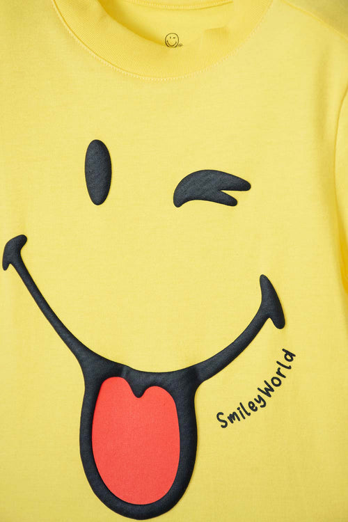 CAMISETA DE SMILEY WORLD MANGA CORTA AMARILLA PARA NIÑO 2T A 5T
