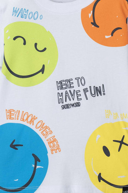 CONJUNTO DE SMILEY BLANCO Y NEGRO DE PANTALÓN CORTO PARA NIÑO 2T A 5T