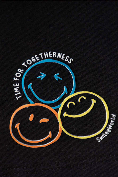 CONJUNTO DE SMILEY BLANCO Y NEGRO DE PANTALÓN CORTO PARA NIÑO 2T A 5T