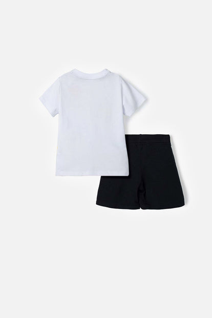 CONJUNTO DE SMILEY BLANCO Y NEGRO DE PANTALÓN CORTO PARA NIÑO 2T A 5T