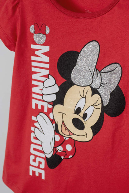 CAMISETA DE MINNIE MOUSE ROJA MANGA CORTA PARA NIÑA 2T A 5T