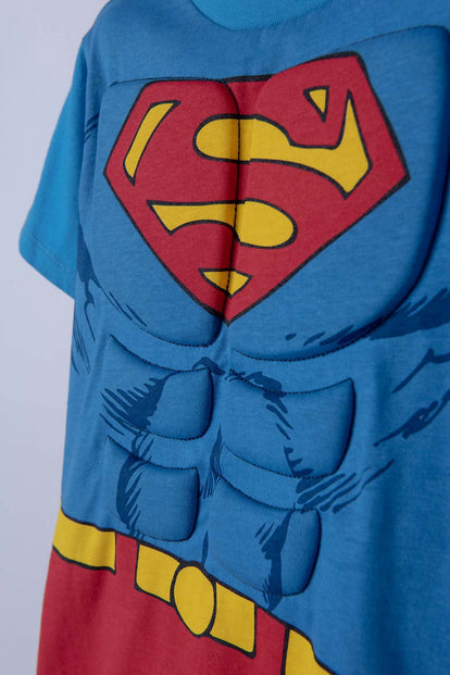 CAMISETA DE SUPERMAN CON CAPA AZUL Y ROJO PARA NIÑO 2T A 5T