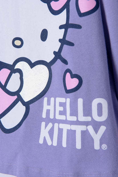 PIJAMA DE HELLO KITTY CON PANTALÓN LARGO MORADO Y ROSADO PARA NIÑA 2T A 5T