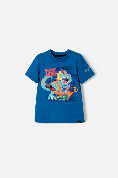 CAMISETA DE HOT WHEELS AZUL CON ESTAMPADO REFLECTIVO PARA NIÑO 2T A 5T