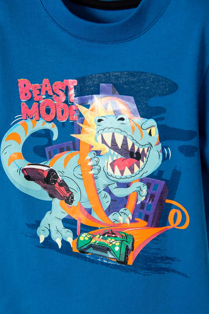 CAMISETA DE HOT WHEELS AZUL CON ESTAMPADO REFLECTIVO PARA NIÑO 2T A 5T