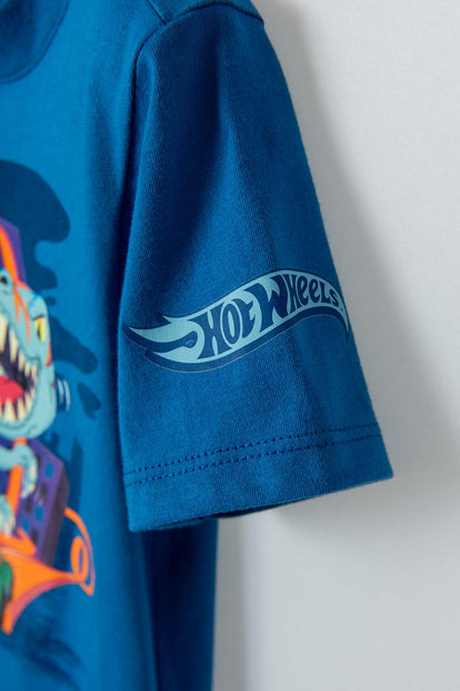 CAMISETA DE HOT WHEELS AZUL CON ESTAMPADO REFLECTIVO PARA NIÑO 2T A 5T