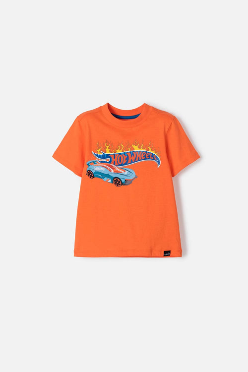 CAMISETA DE HOT WHEELS NARANJA CON CUELLO REDONDO PARA NIÑO 2T A 5T