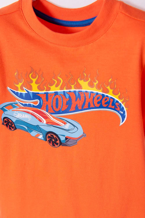 CAMISETA DE HOT WHEELS NARANJA CON CUELLO REDONDO PARA NIÑO 2T A 5T