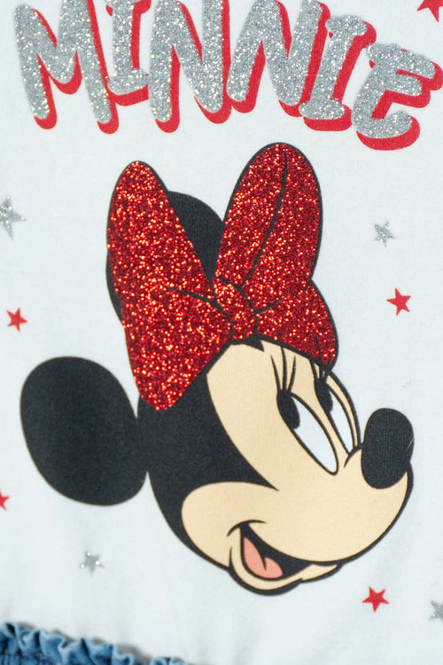 VESTIDO DE MINNIE MOUSE MARFIL Y AZUL DE FALDA CON BOLEROS PARA NIÑA 2T A 5T