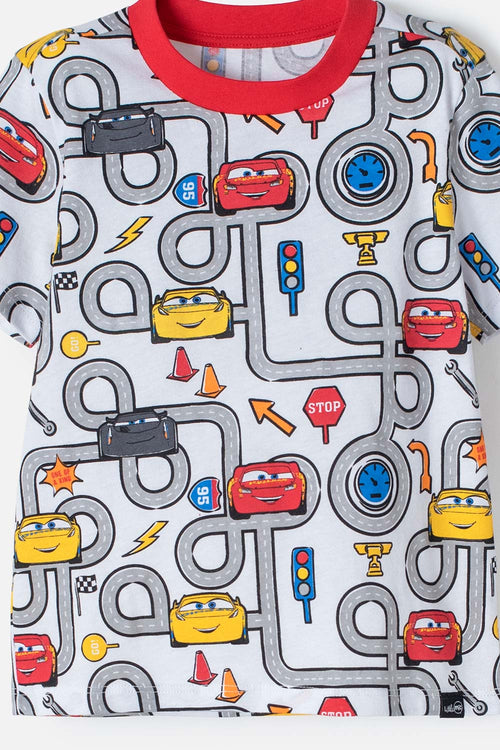 PIJAMA DE CARS CON PANTALÓN LARGO BLANCO Y ROJO PARA NIÑO 2T A 5T