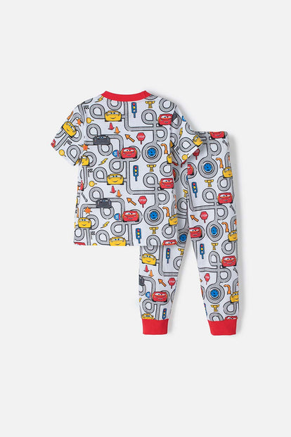 PIJAMA DE CARS CON PANTALÓN LARGO BLANCO Y ROJO PARA NIÑO 2T A 5T