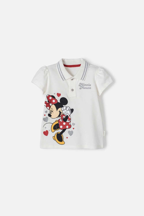 CAMISETA TIPO POLO DE MINNIE MOUSE MARFIL PARA NIÑA 2T A 5T